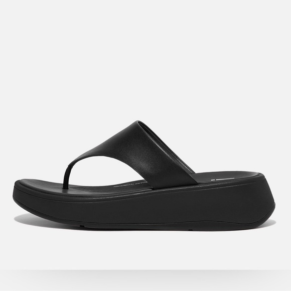 EUC Fitflop F-Mode Leather Flatform Toe-Post Sandals black platform thong - Picture 1 of 14